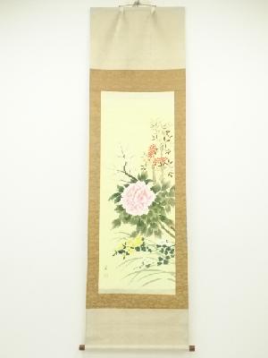 玉鳳筆　四季花　肉筆絹本掛軸（共箱）